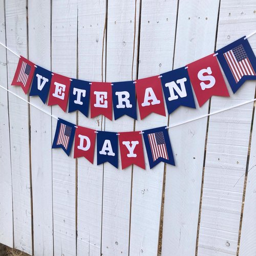 Veterans Day Banner, Patriotic Holiday Sign, November 11 Community Event Gathering, Red White and Blue Flag Banner, National Holiday Pennant
