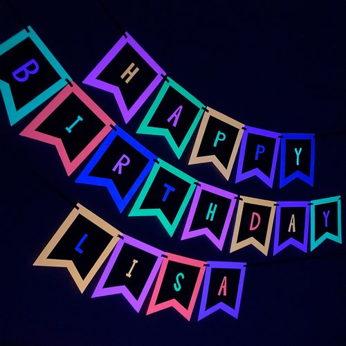 Fluorescent Neon Birthday Banner, Glow Party Sign, Retro 80s Birthday Party, Black Light Party, Skate or Bowling Party, UV reflective sign