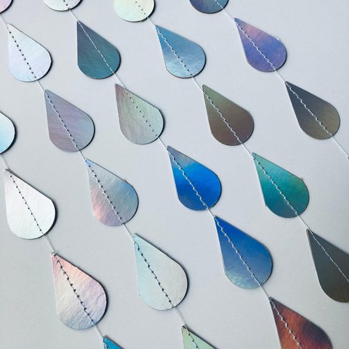 Iridescent Raindrop Garland, Holographic, Baby Sprinkle Decor, Baby Shower Decoration, Gender Reveal Shower, Shimmer Raindrops, Silver Rain