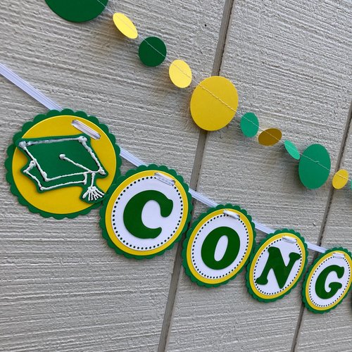 Graduation Banner and Garland, Congrats Banner, Green and Yellow Graduation Party Decor, University of Oregon custom banner, Baylor Grad