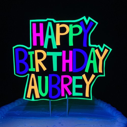 Neon blacklight cake topper, techno house party decor, EDM rave birthday, personalized fluorescent cake sign, UV reactive party topper