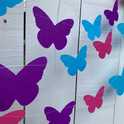 Butterfly Garland, Butterfly Party, Spring Tea Party Decoration, Easter Banner, Girl Birthday Bunting, Monarch Streamers, Pink and Purple