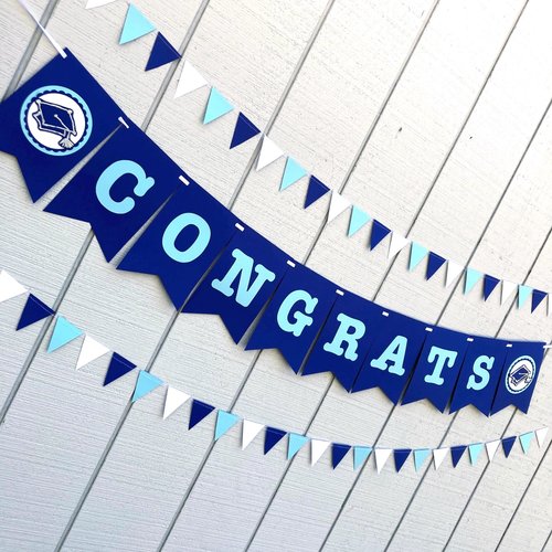 Congrats banner, graduation decor, personalized party sign, blue white decor, custom party decor, Columbia grad, Chapel Hill graduation