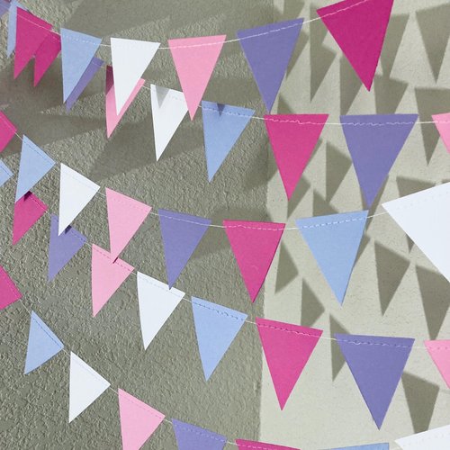 Pink and Purple Party Garland, Girl Birthday Decoration, Triangle Bunting, Celebration Steamers, Cute Girly Decor, Festive Fuchsia Garland