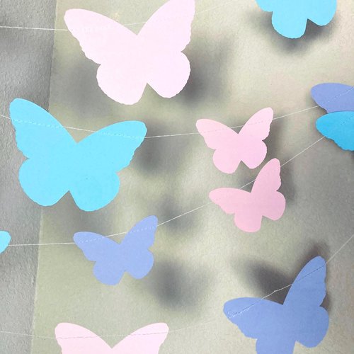 Pastel Butterfly Wedding Garland, Butterfly Party, Spring Bridal Decoration, Pink Celebration Bunting, Hanging Outdoor Wedding Streamers