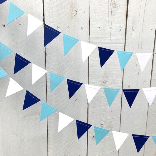 Boy Baby Shower Party Decoration, Navy and Light Blue Bunting, Baby Shower Garland, Paper Party Decor, Baby Sprinkle Food Table Backdrop