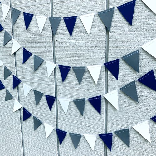 Georgetown graduation party garland, Navy White Gray Triangle Bunting, University of North Florida, Dorm Streamers, Colorado School of Mines