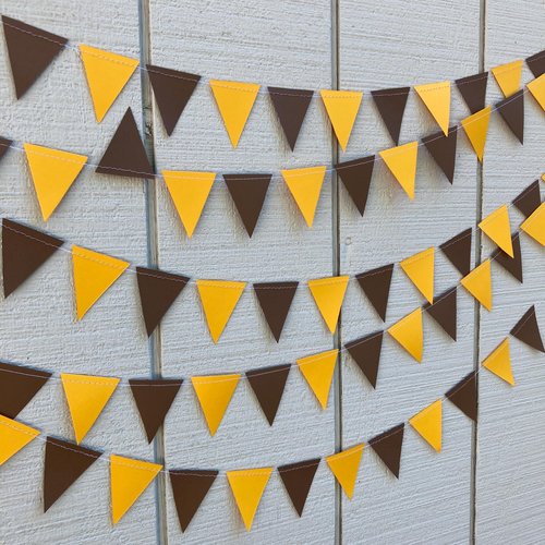 Brown and Gold Triangle Bunting Garland, College Back to School Decor, Dorm Room Decor, University of Wyoming, Valparaiso, Adelphi, Rowan