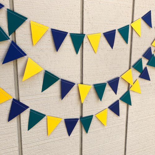 UNC Wilmington graduation party garland, Navy Teal yellow Triangle Bunting, University dorm decor, Bed Party Streamers, UNCW party backdrop
