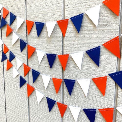 University of Illinois graduation party garland, Blue and Orange Paper Triangle Pennant, dorm decor, Wheaton College, Bed Party streamers
