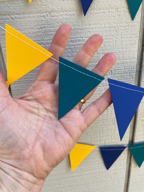 UNCW Game Day Decor, College Tailgate Garland, Navy Teal Yellow Triangle Bunting, Homecoming Decoration