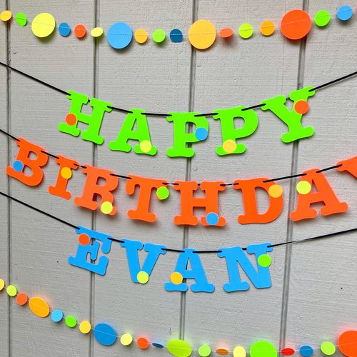 Glow Party Boy Birthday Banner, Neon fluorescent birthday banner, UV Reflective Birthday Banner, Blacklight Party Sign, 80s Party decor