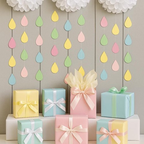 Pastel Baby Shower Decoration, Baby Sprinkle Party Decor, Raindrop Garland, Baby Shower Backdrop, Noah's Ark Party, Neutral Baby Shower