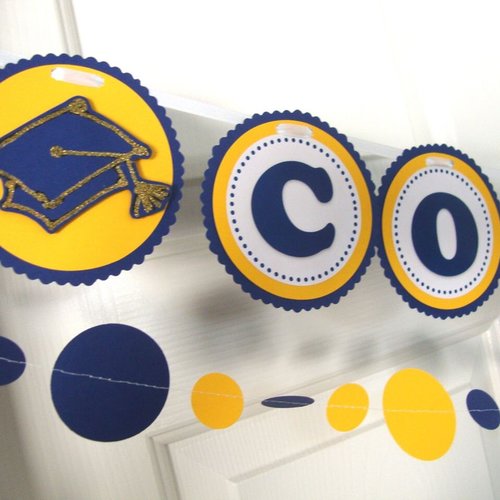 Graduation Banner and Garland, Congrats Banner, Navy and Yellow Graduation Decor, UC Berkeley Graduation Decor, UC Graduation Deccoration
