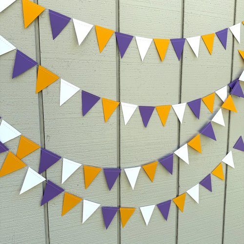 Purple Gold White Pennant Flag Garland, Graduation Decoration, Bed Party, Dorm Decor, LSU, University of Washington, ECU, Western Illinois