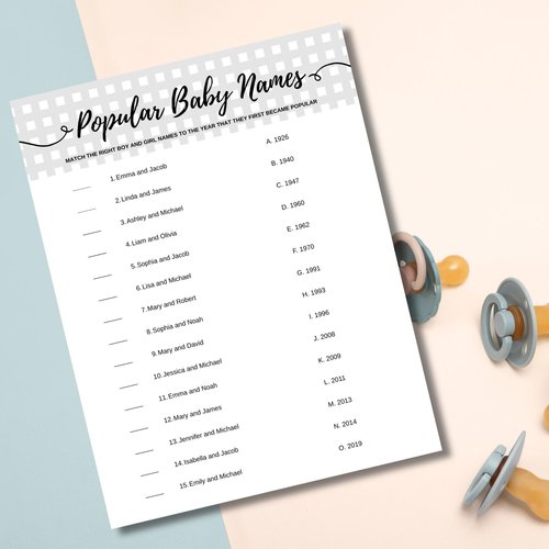 Baby Name Trivia Quiz, Printable Baby Shower Game, Popular Baby Names, Couples Baby Shower Game, Instant Download PDF Activity