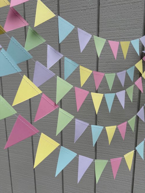 Pastel Wedding Reception Decor, Paper Triangle Bunting, Dangling Garland, Spring Color Wedding Decoration, Reception Tent Decor