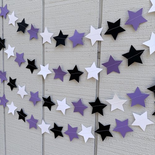 Star Party Garland, Purple Black White Graduation Decor, Back to School Party, Grand Canyon, Kansas, Northwestern, Dorm Decoration