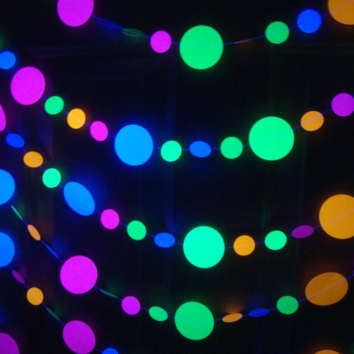 Wedding After Party Disco Dance Decor, Glow Party Decorations, Neon Black Light UV Reflective Garlands, 80s Theme Event, Fluorescent Bunting