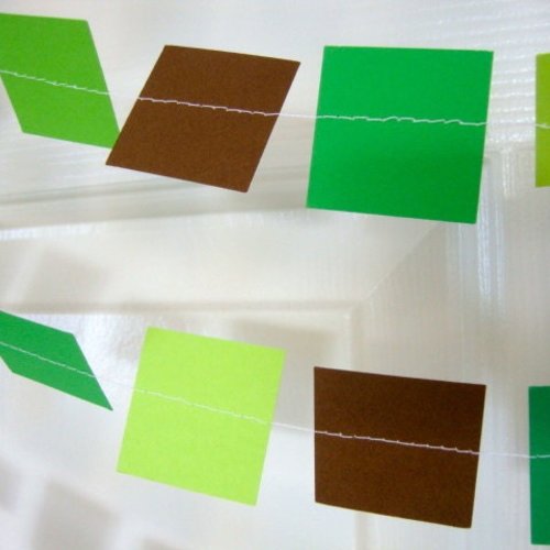 Green and Brown Square Party Garland, Video Pixel Birthday Decoration, Minecraft-Colored Birthday Garland, Gamer Birthday Party Decor